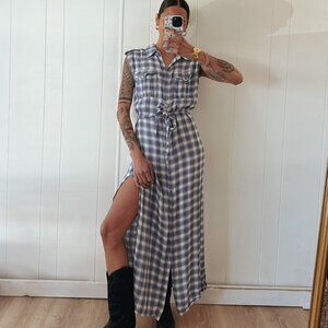 Vintage | Blue Check Button Down Duster